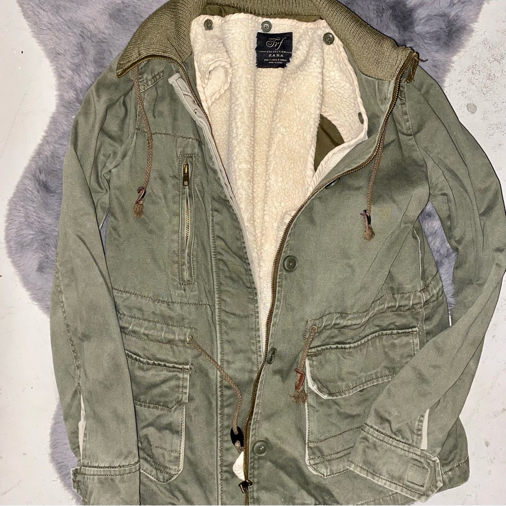 Zara Army Green Waist Cinch Jacket